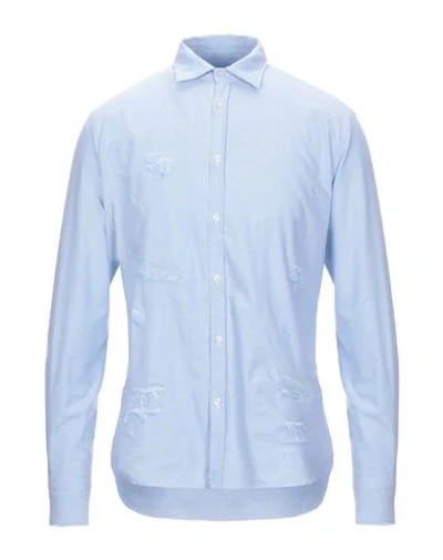Shop Aglini Man Shirt Sky Blue Size 15 Cotton, Elastane