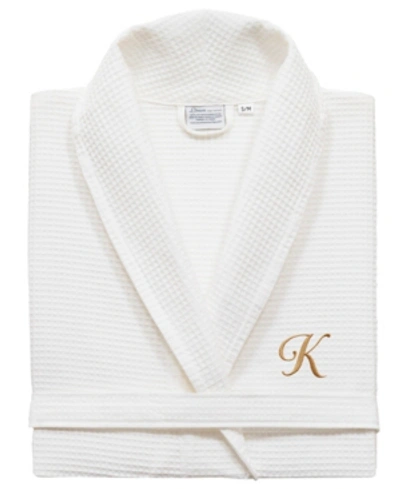 Shop Linum Home Personalized Unisex Gold Embroidered Turkish Cotton Waffle Weave Bathrobe In Gold K