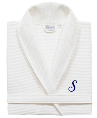 Linum Home Turkish Cotton Personalized Unisex Waffle Weave Bathrobe Bedding In Navy S