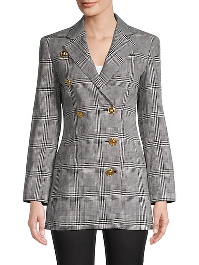 Shop Versace Plaid Wool Blazer In Grey