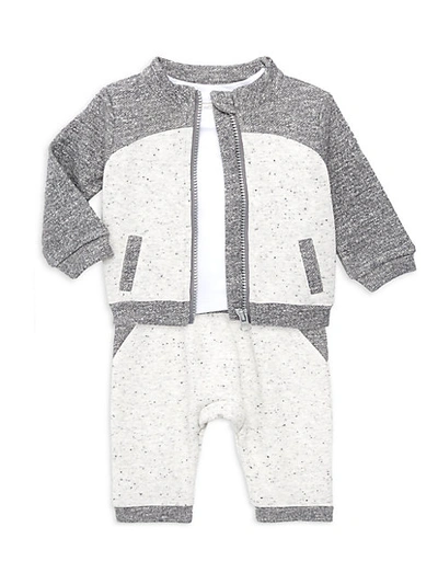 Shop Miniclasix Baby Boy's Three-piece Jacket, Top & Pants Set In Grey