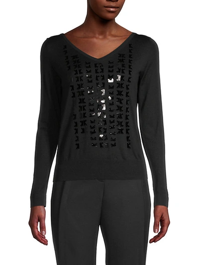 Shop Akris Wool, Silk & Sequin Sweater In Black