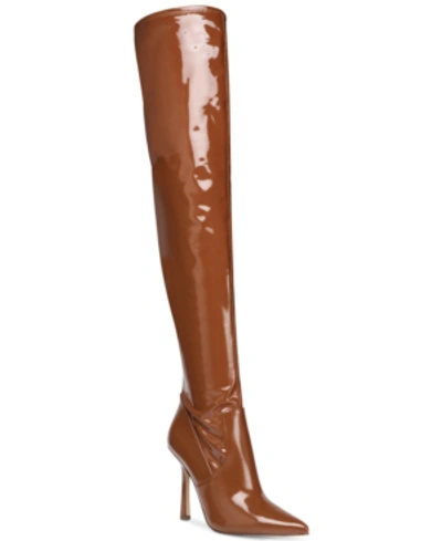 Shop Steve Madden Women's Vanquish Over-the-knee Thigh-high Boots In Dark Carmel Patent