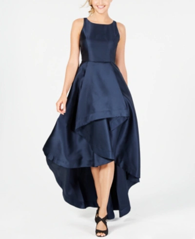 Shop Adrianna Papell High-low Mikado Gown In Midnight Navy