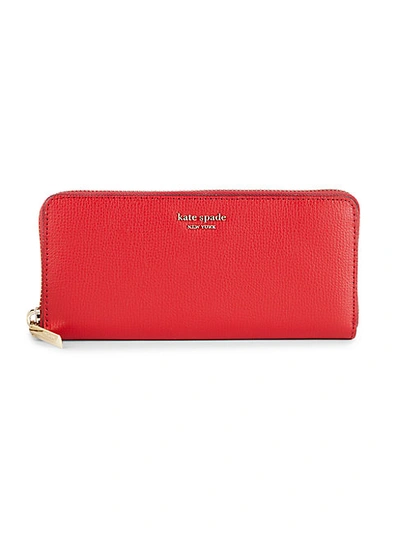 Shop Kate Spade Pebbled Leather Zip-aound Long Wallet In Hot Chili