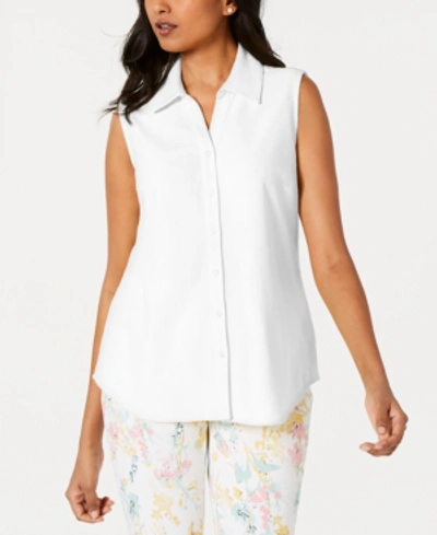 Shop Charter Club Cotton Pique Sleeveless Shirt, Created For Macy's In Bright White