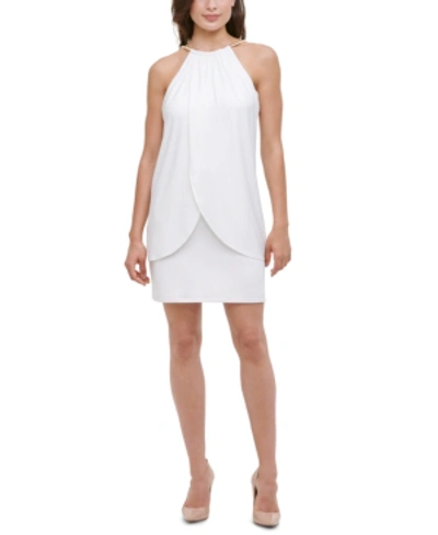 Shop Kensie Draped Snake-chain Halter Dress In Ivory