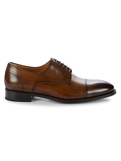 Shop Di Bianco Cap Toe Leather Derbies In Brown