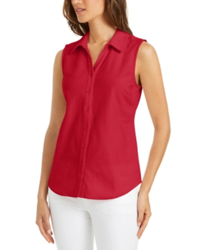 Shop Charter Club Cotton Pique Sleeveless Shirt, Created For Macy's In Red Barn