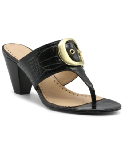 Shop Adrienne Vittadini Women's Polka Mid-heel Thong Sandals Women's Shoes In Black Croc