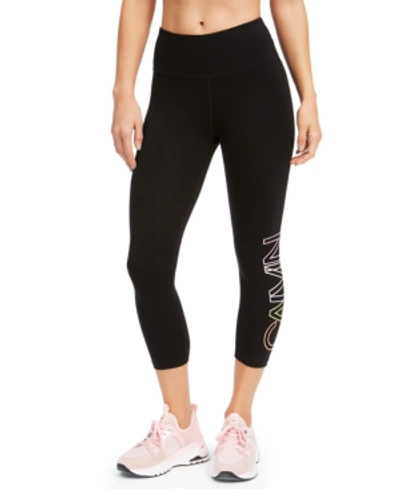 Shop Calvin Klein Performance Logo High-waist Cropped Leggings In Fluo Peach Combo