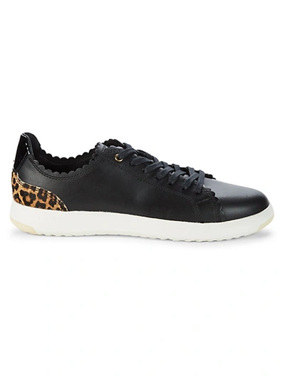 Shop Cole Haan Gp Leather & Cow Hair Tennis Sneakers In Black Leopard