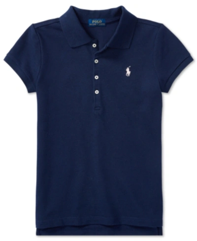 Shop Polo Ralph Lauren Toddler And Little Girls Short Sleeve Stretch Cotton Mesh Polo Shirt In French Navy