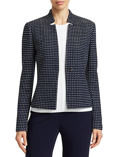 Shop St John Dotted Tweed Jacket In Navy White Multicolor