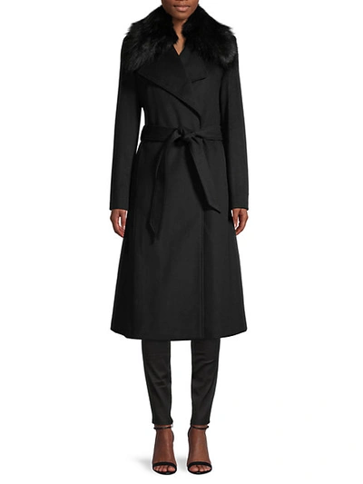 Shop Karl Lagerfeld Women's Wool-blend & Faux Fur-collar Coat In Black