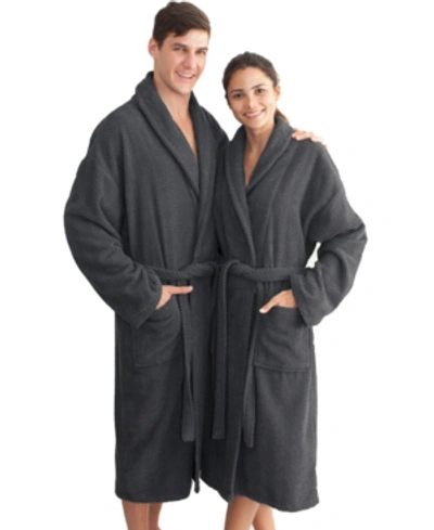 Shop Linum Home Unisex Herringbone Weave Bath Robe In Grey