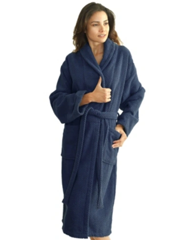 Shop Linum Home Unisex Herringbone Weave Bath Robe In Navy