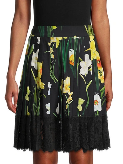 Shop Dolce & Gabbana Pleated Floral Skirt In Black