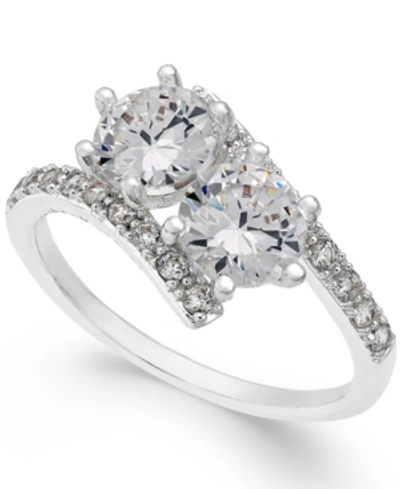 Charter Club Fine Silver Plate Cubic Zirconia 2-stone Ring, Created For Macy's In Silver