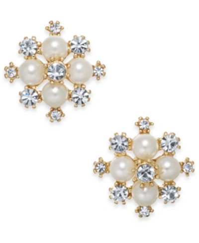 Shop Charter Club Extra Small Gold-tone Crystal & Imitation Pearl Snowflake Stud Earrings, .5", Created For Macy's