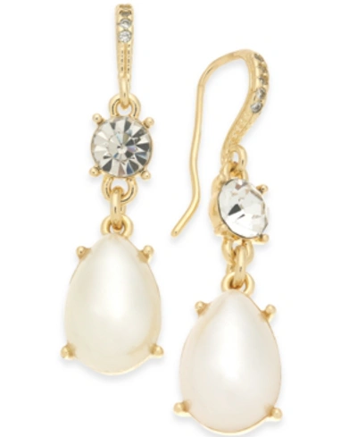 Charter Club Gold-tone Crystal & Imitation Pearl Drop Earrings, Created For Macy's In Gold
