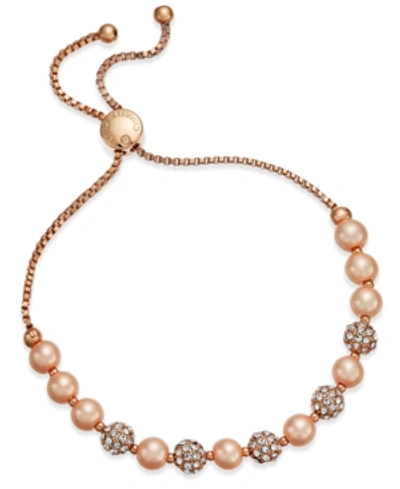 Charter Club Pave & Imitation Pearl Slider Bracelet, Created For Macy's In Rose