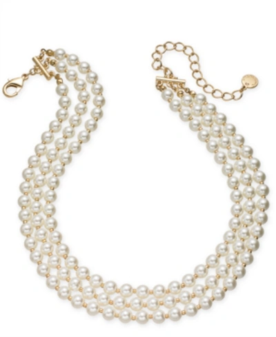 Shop Charter Club Gold-tone Imitation Pearl Triple-row Choker Necklace, 16" + 2" Extender, Created For Macy's