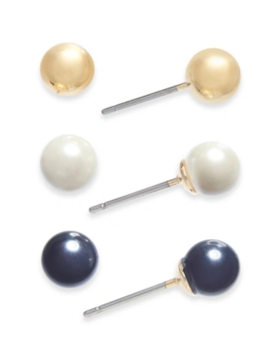 Shop Charter Club Gold-tone 3-pc. Set Multi-imitation Pearl Stud Earrings, Created For Macy's