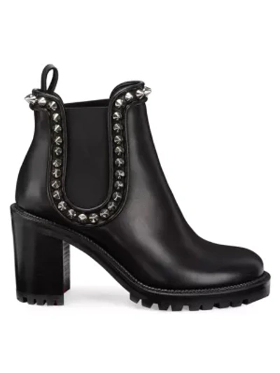 Shop Christian Louboutin Crapahutta 70 Leather Spike Booties In Black Silver