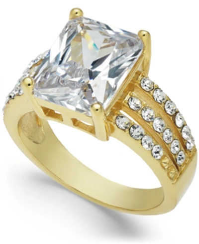 Shop Charter Club Gold Plate Emerald-cut Crystal Triple-row Ring, Created For Macy's