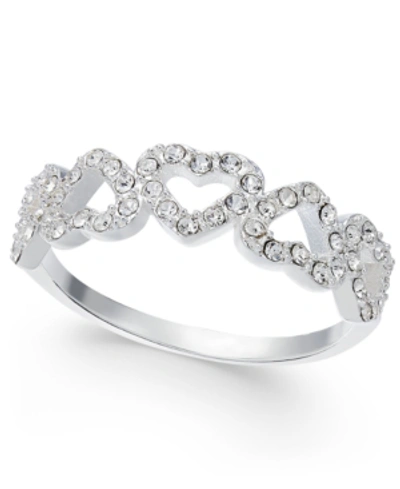 Charter Club Fine Silver Plate Or 18k Rose Gold Plate Pave Open Heart Ring, Created For Macy's In Silver