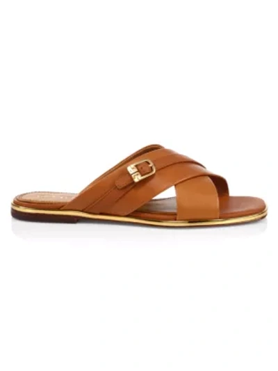 Shop Tory Burch Delaney Leather Slide Sandals In Ambraan