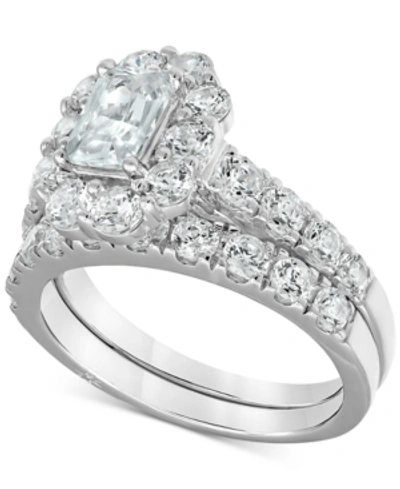 Shop Marchesa Certified Emerald-cut Halo Diamond Bridal Set (3 Ct. T.w.) In 18k White Gold, Created For Macy's In Yellow Gold