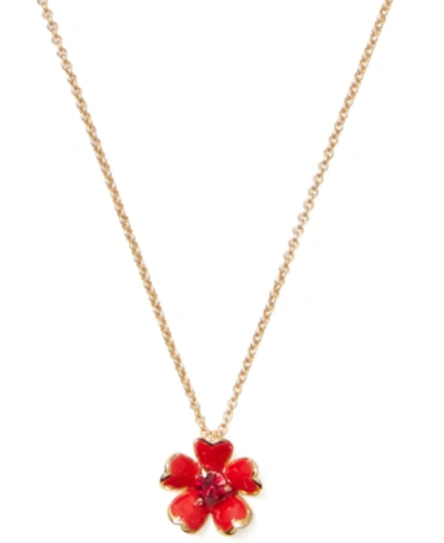Shop Kate Spade Gold-tone Stone Flower Pendant Necklace, 17" + 3" Extender In Red Multi