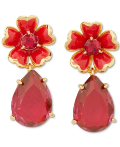 Shop Kate Spade Gold-tone Stone Flower Drop Earrings In Red Multi