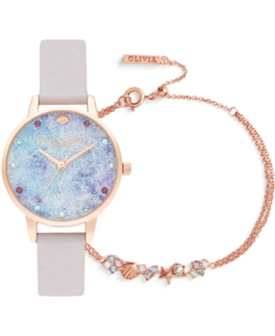 Shop Olivia Burton Women's Under The Sea Pearly Lilac Leather Strap Watch 34mm Gift Set