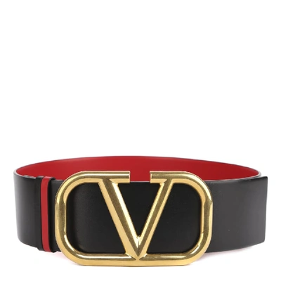 Shop Valentino Reversible Vlogo Leather Belt In Black-red