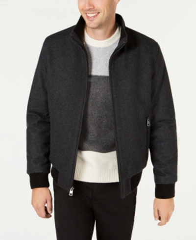 Shop Calvin Klein Men's Wool Bomber Jacket With Knit Trim In Charcoal