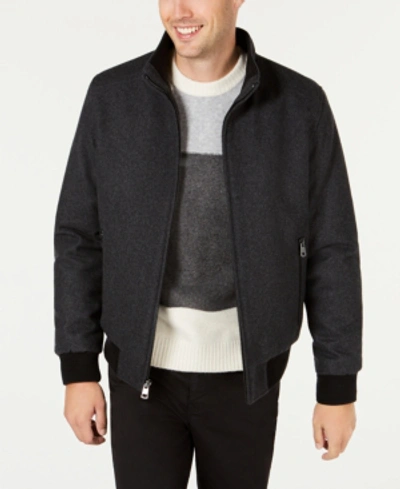 Calvin Klein Men's Wool Bomber Jacket With Knit Trim In Charcoal