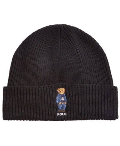 Shop Polo Ralph Lauren Men's Bear Cold Weather Cuff Hat In Black