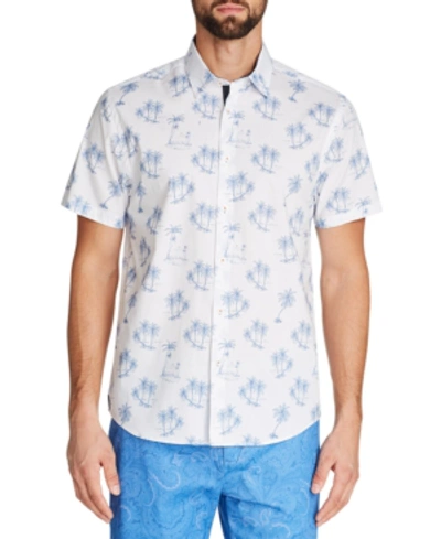 Shop Tallia Men's Slim-fit Stretch Palm Tree Short Sleeve Shirt And A Free Face Mask With Purchase In White