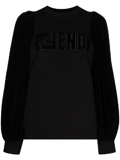 Shop Fendi Ribbed Sleeve Sweatshirt In Black