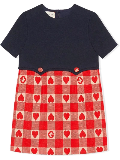 Shop Gucci G Heart Check Cotton Dress In Red