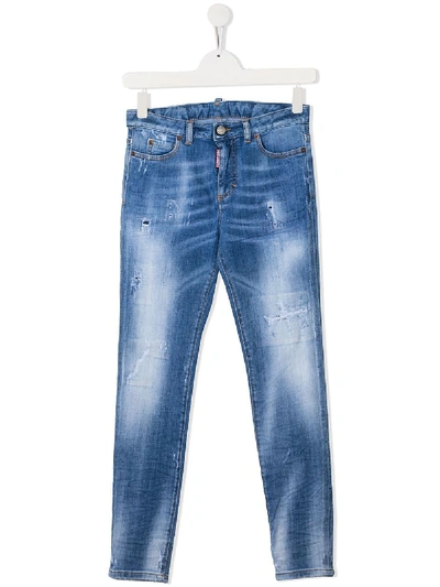 Shop Dsquared2 Teen Contrast Stitch Skinny Jeans In Blue