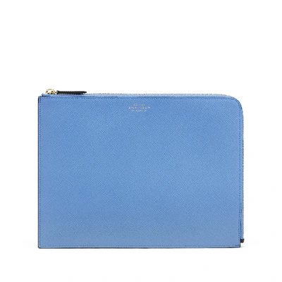 Shop Smythson Large Pouch In Panama In Nile Blue