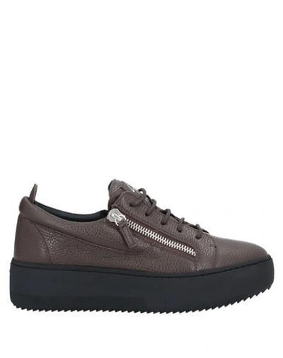 Shop Giuseppe Zanotti Man Sneakers Dark Brown Size 12 Soft Leather