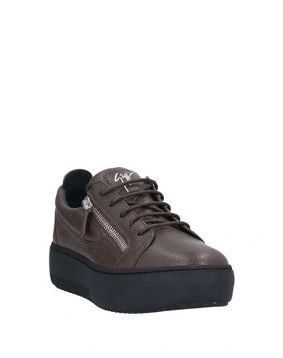 Shop Giuseppe Zanotti Man Sneakers Dark Brown Size 12 Soft Leather