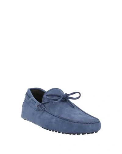 Tod's Man Loafers Slate Blue Size 8.5 Leather In Blue
