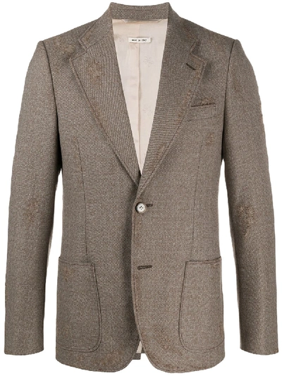 Shop Marni Distressed Fitted Blazer In Brown
