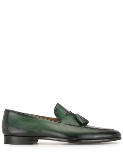 Shop Magnanni Tasseled Leather Loafers In Green
